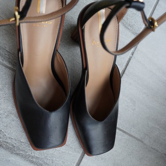 Black Square-Toe Slingback Heels – Size 7 - Picture 2 of 11